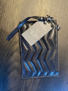 Serra Black Chevron Quilted Leather Wristlet